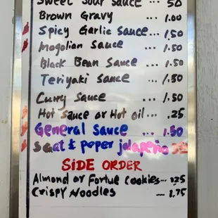 Dressing menu