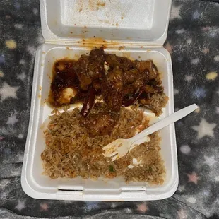 This is not the best pic but here are my lunch leftovers! I added their special house hot sauce! Huge portions and amazing taste !