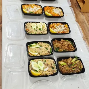 a long table of food