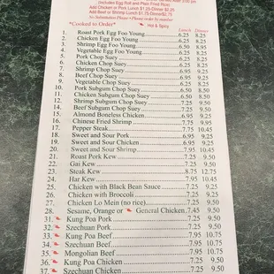 Current carry out menu