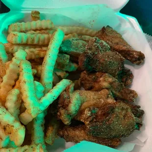 Jerk wings and fries