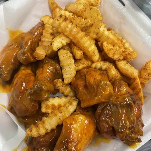 chicken wings and fries