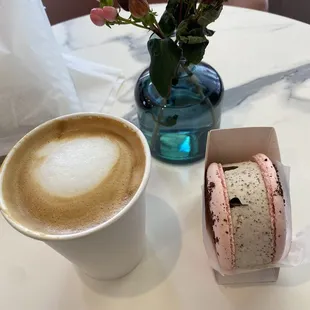 Espresso and cookies and cream ice cream sandwich macaron