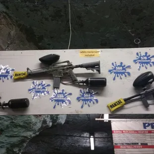Prices, for gun rentals + paintballs.