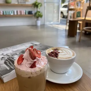 Strawberry sage latte and rose cardamom latte