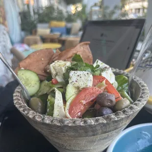 fattoush salad with vegan cheese