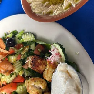 Fattoush salad with Kofta Kabab Skewer (1) and hummus