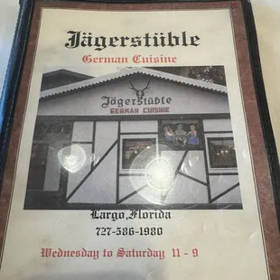 Menu cover with picture of the restaurant