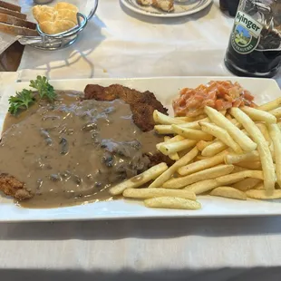 jaegerschnitzel and pommes frites