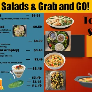 salads and grab and go menu