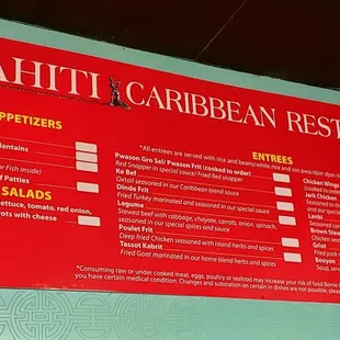 Closeup of Menu - Sorry for the blurry picture.