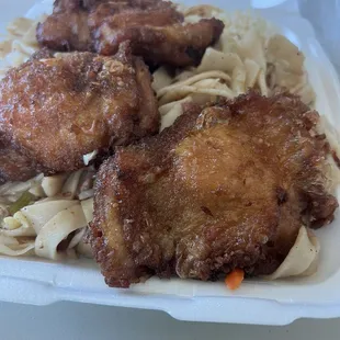 Chow fun with mochiko chicken