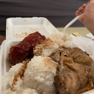 Mushroom Chicken and meatloaf  and amazing customer service! Thank you Jen &amp; Harold! My niece took over my plate lol