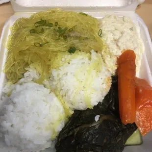 Chicken long rice, laulau, and my coworker's carrot fr her shortrib stew lol