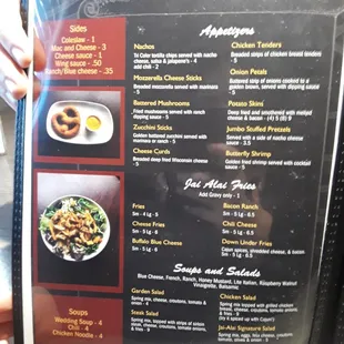 the menu of the restaurant