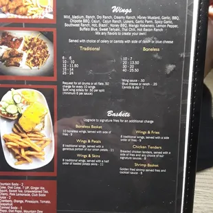 the menu of the restaurant