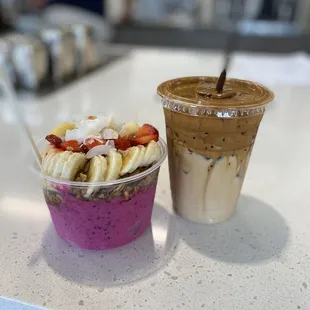 The tropics acai bowl and a dalgona coffee