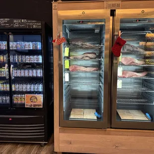 Canned beverage selection and some of their dry aged dry aged meats available
