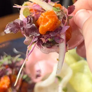 Lomi Lomi Salmon with prawn chips