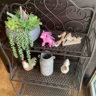 a bench with a potted plant on it