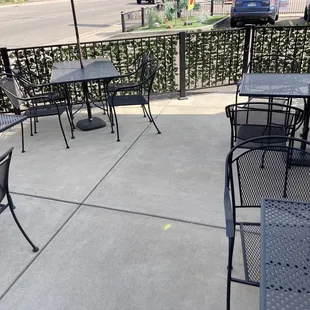 tables and chairs on a patio