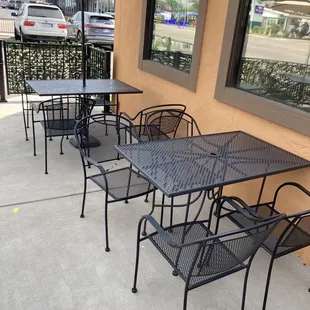 tables and chairs outside