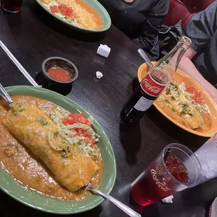 Bean and cheese burrito, shredded beef burrito, Chile rellano burrito.
