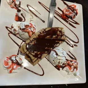 Dessert banana burrito with ice cream