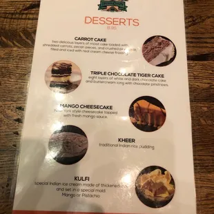 Dessert menu