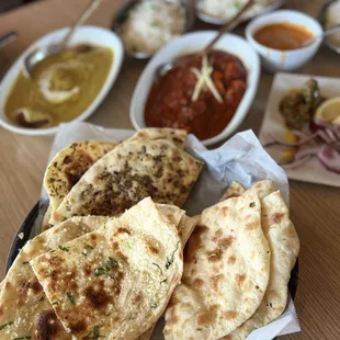 Garlic naan, butter naan, chilli naan
