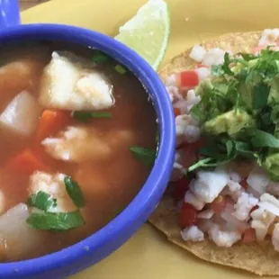 Faldo de Mariscos &amp; ceviche tostada part of the Jaivita Plate