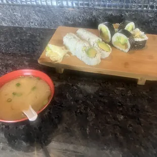 Miso Soup With Avocado Maki And Garden Maki