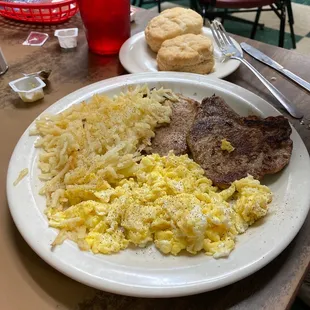 Pork chops and eggs with biscuits!