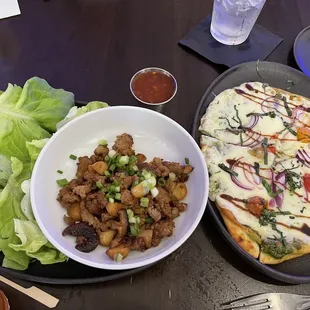 Lettuce wraps and farmers market flatbread