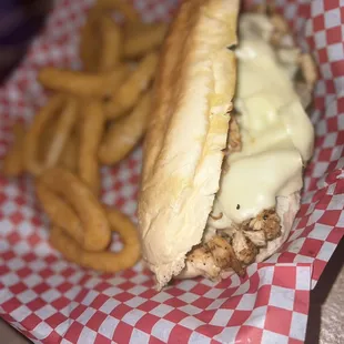 Chicken Philly + onion rings