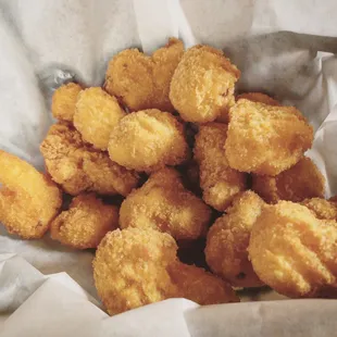 Fried Cauliflower - store bought.  What a shame.  Easy to make from fresh, especially at a restaurant when everything is there for you.