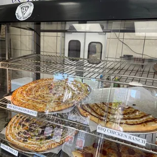 a variety of pizzas