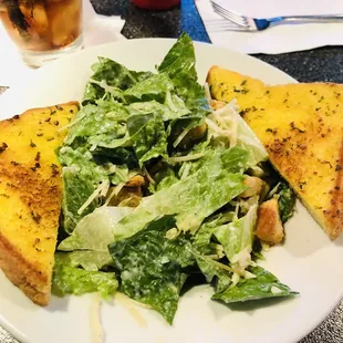 Caesar salad and garlic toast