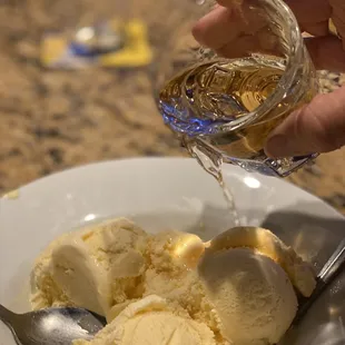 Amazing vanilla ice cream with a shot Frangelica atop