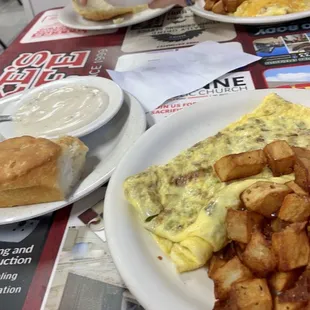 Veggie Omelette and western omelette.. the biscuits are really soft