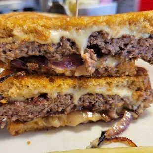 HOT off the griddle patty melt.  double cheese.