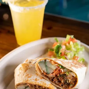 a burrito and a salad