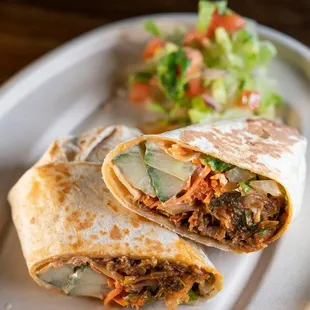 a burrito and a salad