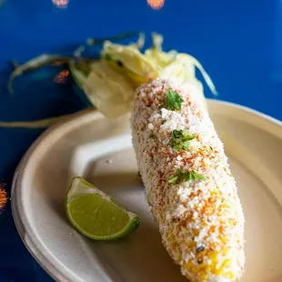 corn on the cob with lime wedge