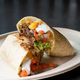 a burrito cut in half