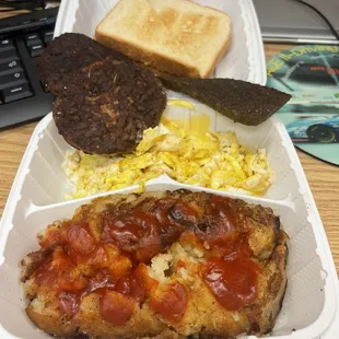 Hash brown breakfast platter added piece of scrapple