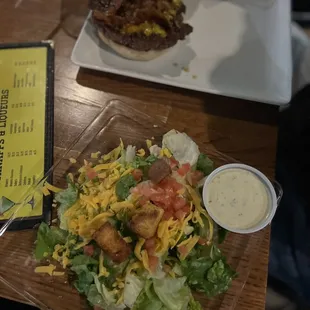 a plate of food and a menu