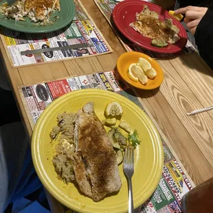 Three plates of delicious Barramundi fish on wild rice, yummy!!!