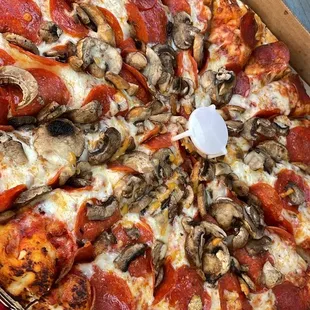 Medium pepperoni and mushrooms,  as usual