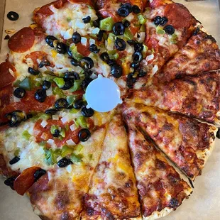 Small 1/2 Pepperoni, Bell Peppers, Onions &amp; Olive and 1/2 Cheese